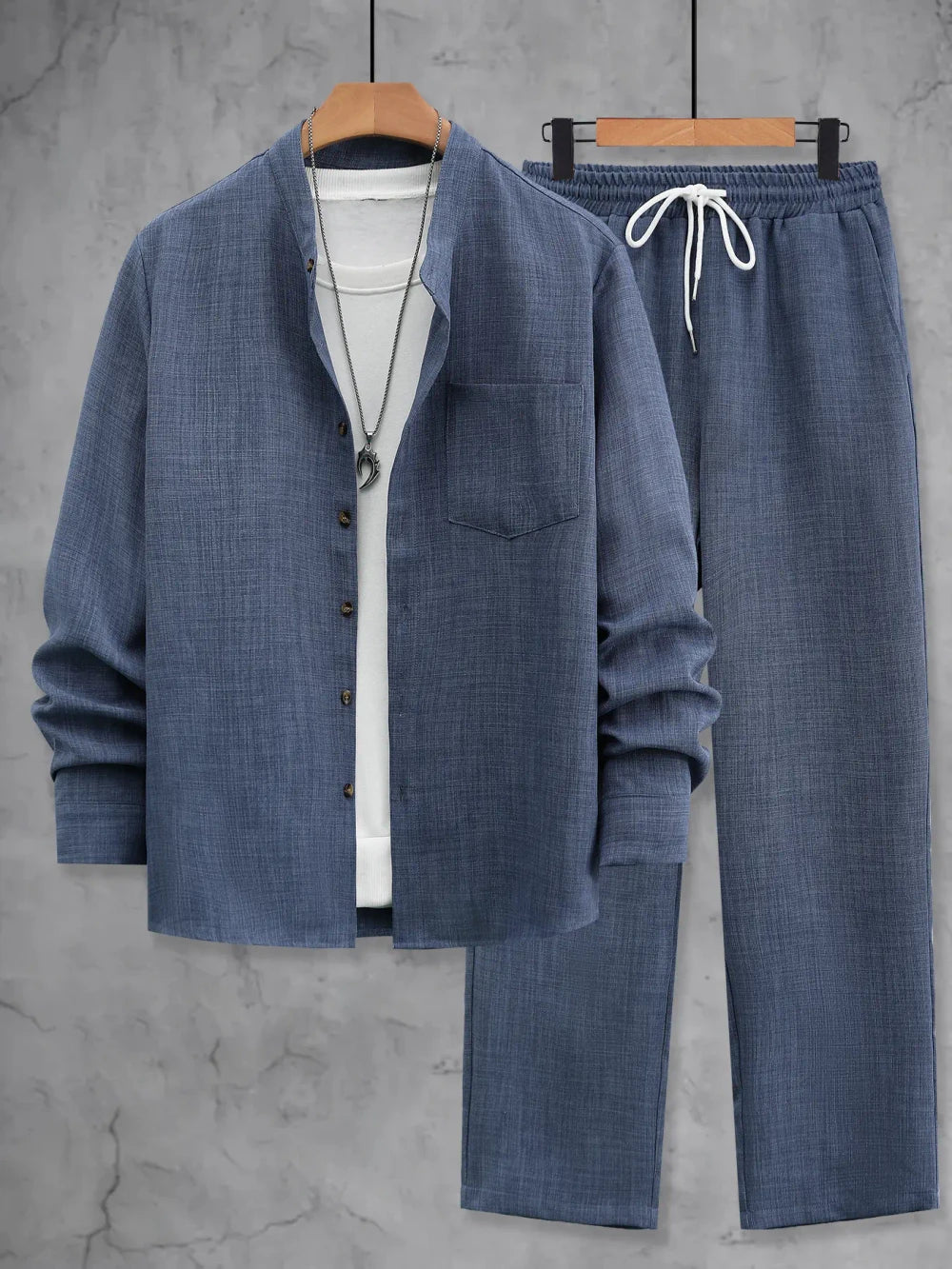 Men's Fitted Woven 2-Piece Set | Long Sleeve Shirt and Pants