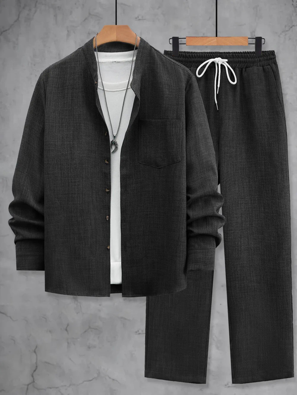 Men's Fitted Woven 2-Piece Set | Long Sleeve Shirt and Pants