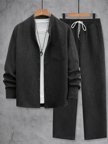 Men's Fitted Woven 2-Piece Set | Long Sleeve Shirt and Pants