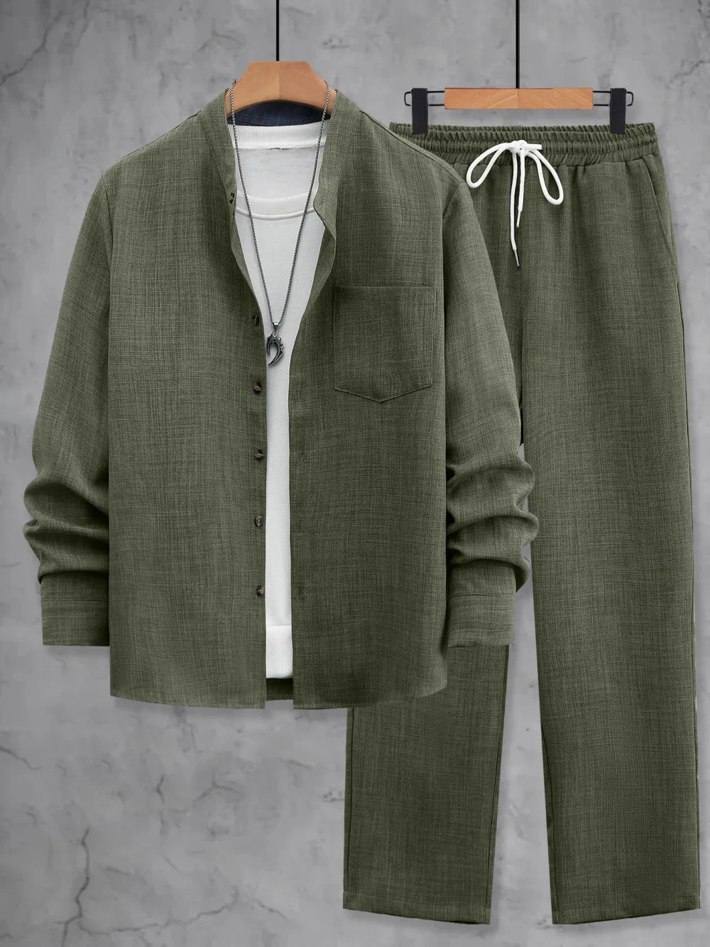 Men's Fitted Woven 2-Piece Set | Long Sleeve Shirt and Pants