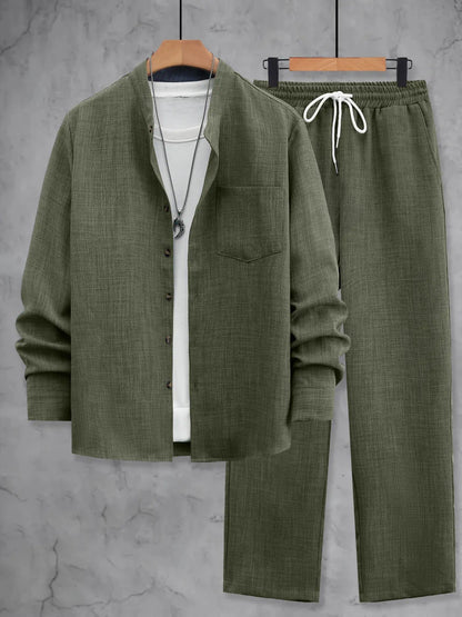 Men's Fitted Woven 2-Piece Set | Long Sleeve Shirt and Pants