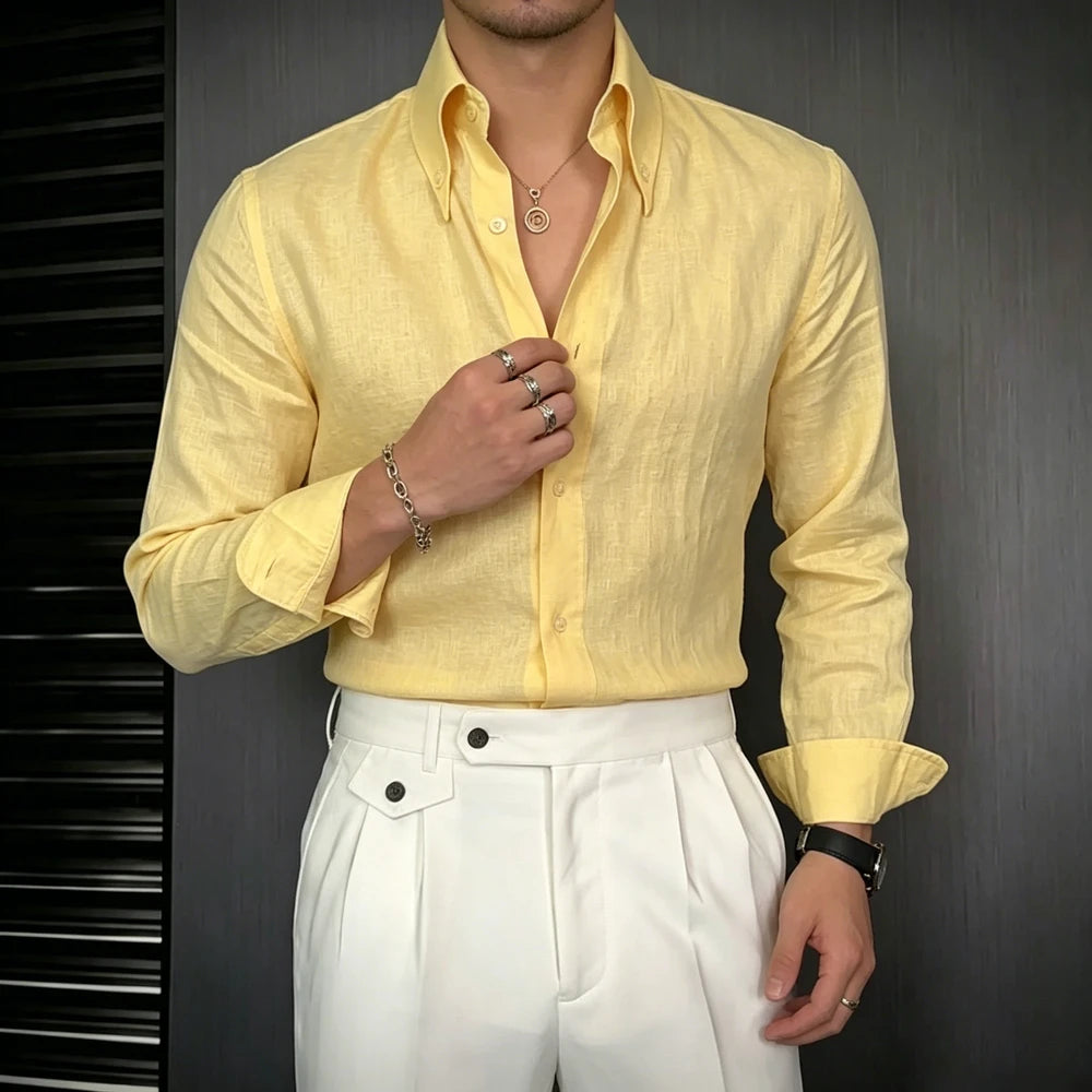 Men's Solid Color Casual Slim-Fit Shirt