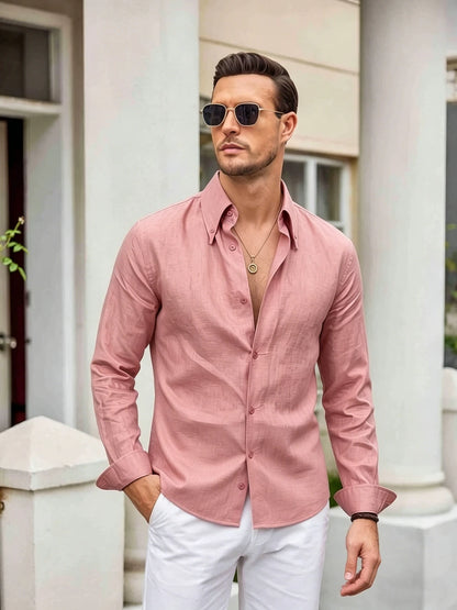 Men's Solid Color Casual Slim-Fit Shirt