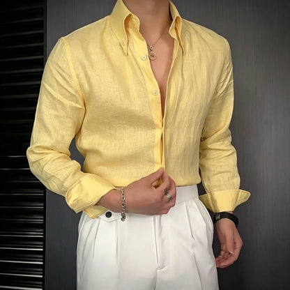 Men's Solid Color Casual Slim-Fit Shirt