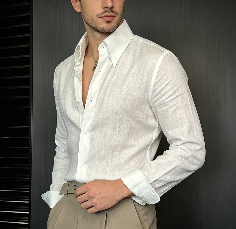 Men's Solid Color Casual Slim-Fit Shirt