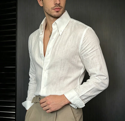 Men's Solid Color Casual Slim-Fit Shirt