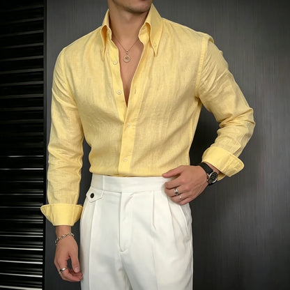 Men's Solid Color Casual Slim-Fit Shirt