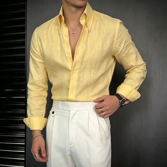 Men's Solid Color Casual Slim-Fit Shirt