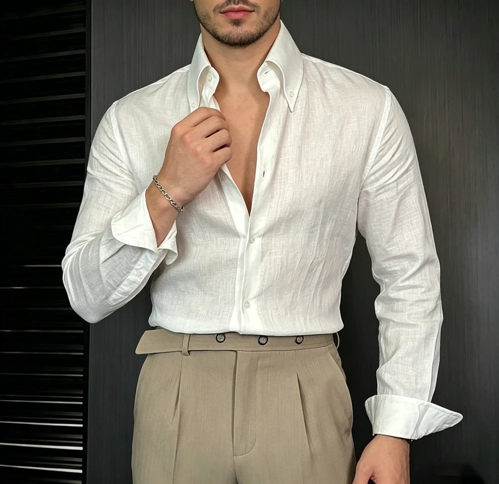 Men's Solid Color Casual Slim-Fit Shirt