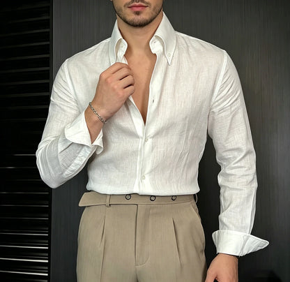 Men's Solid Color Casual Slim-Fit Shirt