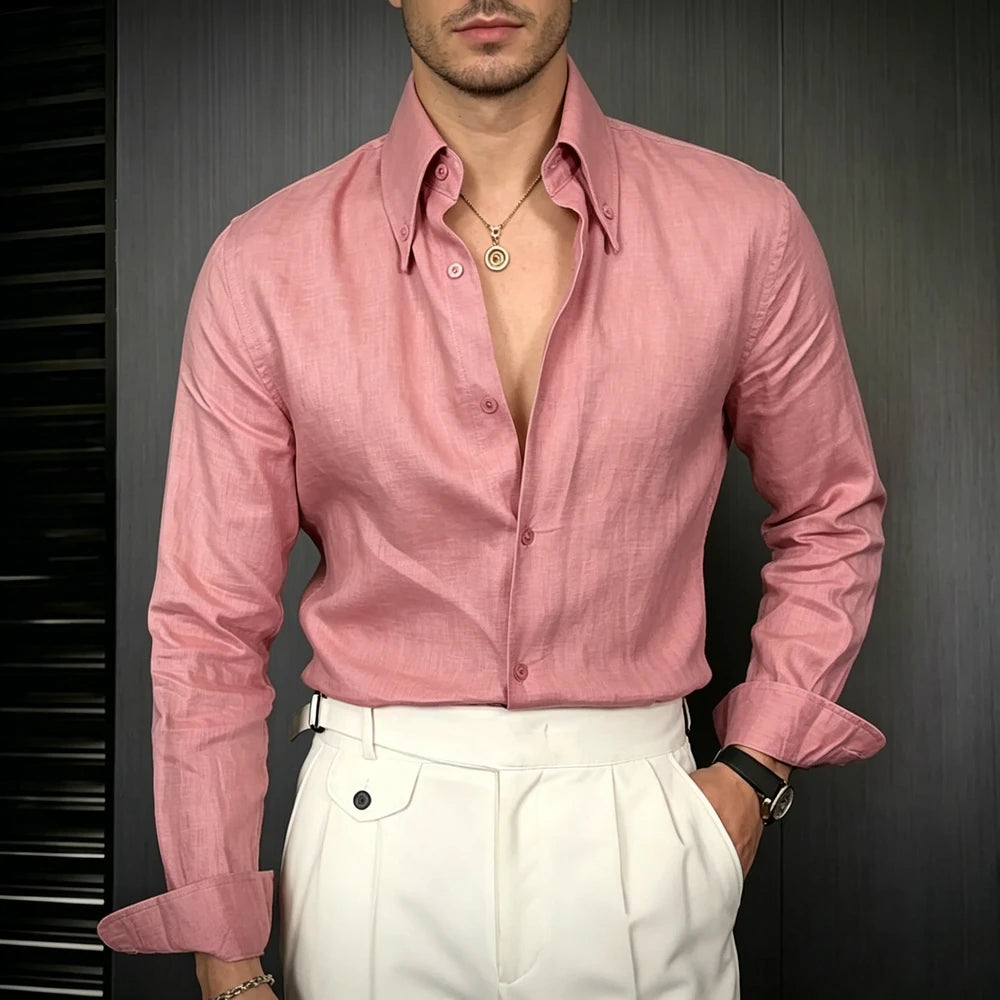 Men's Solid Color Casual Slim-Fit Shirt