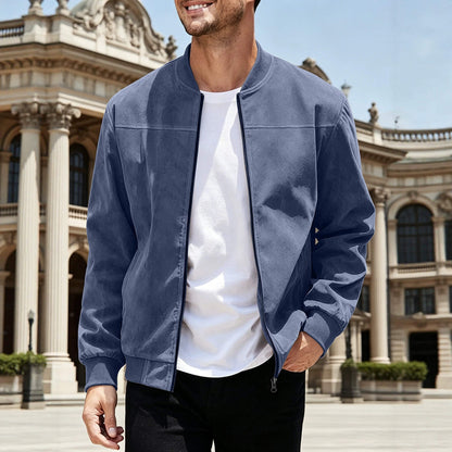 Men’s Suede-Touch Bomber Jacket – Casual Fall Zip-Up