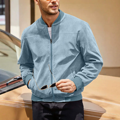 Men’s Suede-Touch Bomber Jacket – Casual Fall Zip-Up