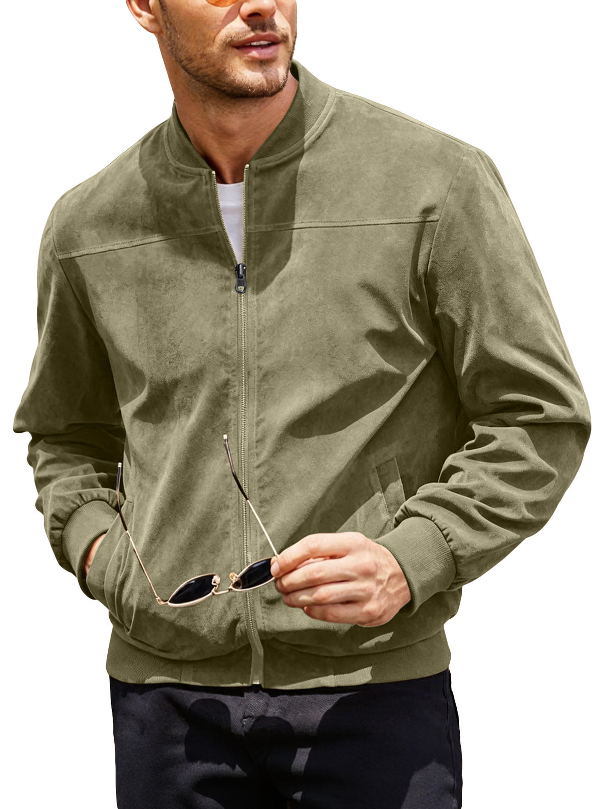 Men’s Suede-Touch Bomber Jacket – Casual Fall Zip-Up