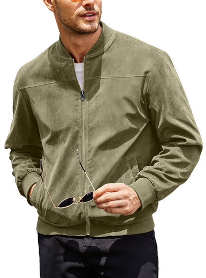 Men’s Suede-Touch Bomber Jacket – Casual Fall Zip-Up