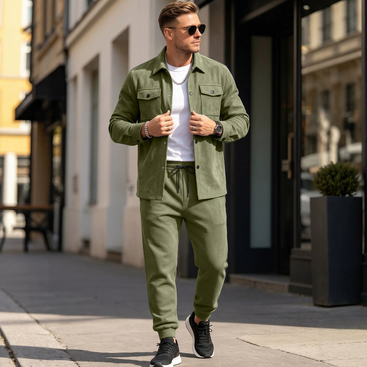 The Verona men’s suede-touch jacket & jogger set