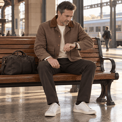 Men’s Natural Heathered Cotton-Blend Collared Jacket