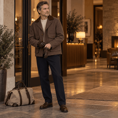 Men’s Natural Heathered Cotton-Blend Collared Jacket