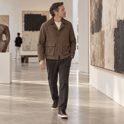 Men’s Natural Heathered Cotton-Blend Collared Jacket