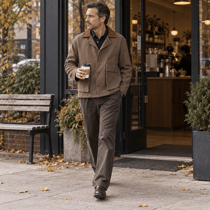 Men’s Natural Heathered Cotton-Blend Collared Jacket
