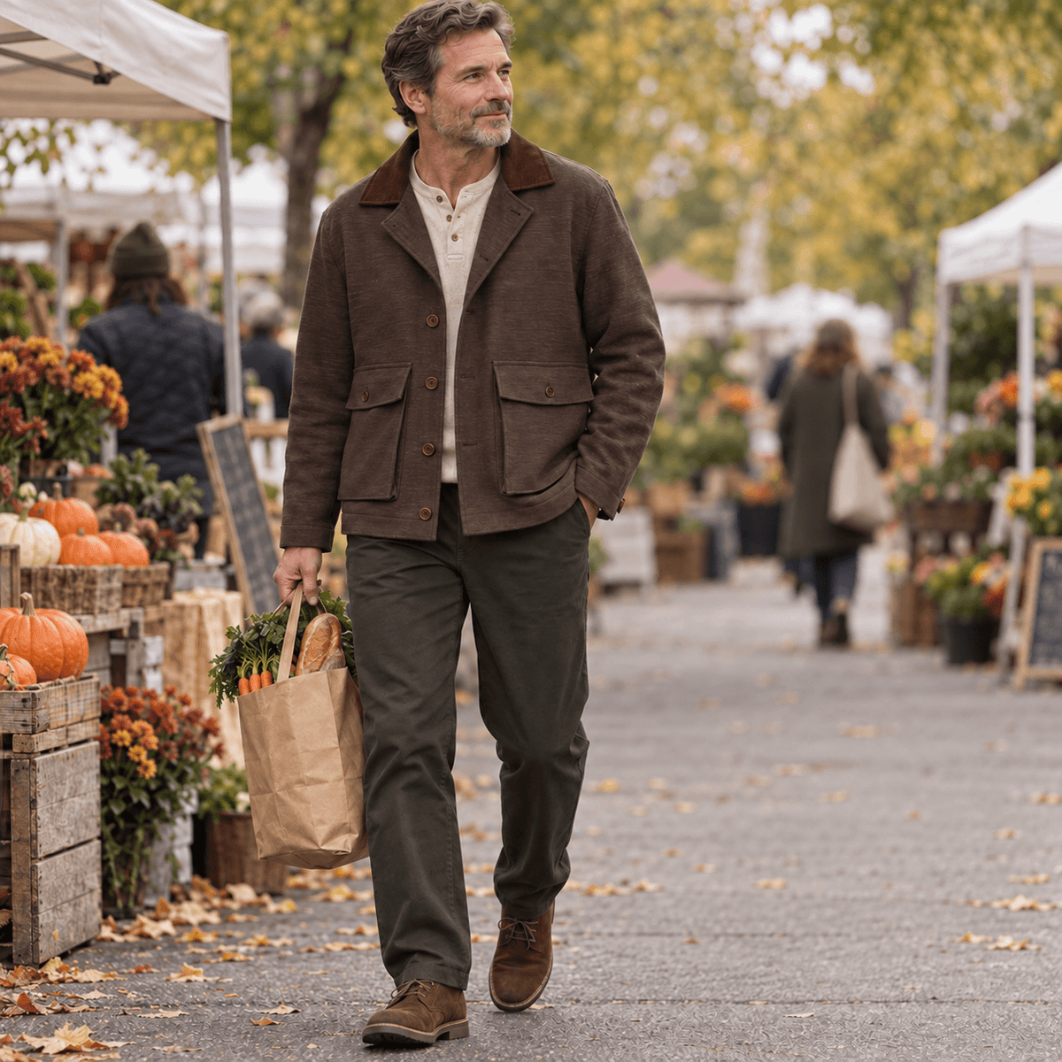 Men’s Natural Heathered Cotton-Blend Collared Jacket