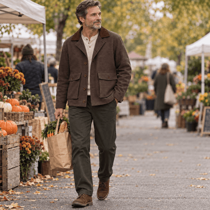 Men’s Natural Heathered Cotton-Blend Collared Jacket