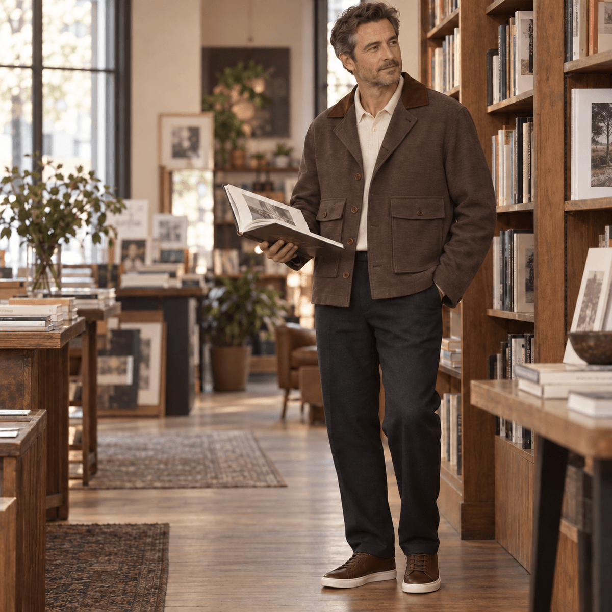 Men’s Natural Heathered Cotton-Blend Collared Jacket