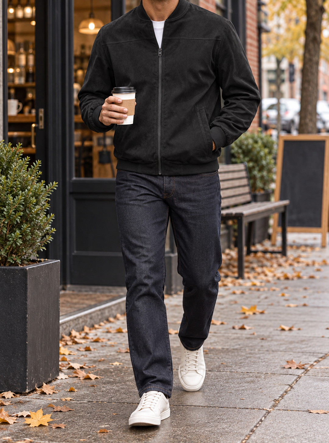 Men’s Suede-Touch Bomber Jacket – Casual Fall Zip-Up