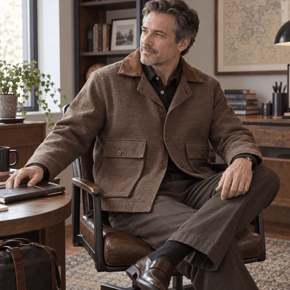 Men’s Natural Heathered Cotton-Blend Collared Jacket