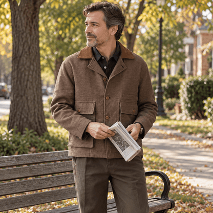 Men’s Natural Heathered Cotton-Blend Collared Jacket