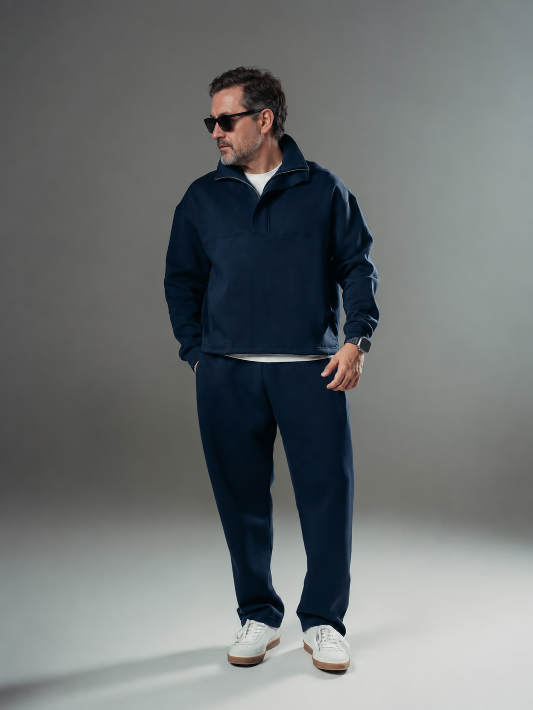 Men’s Structured Half-Zip Sweatshirt & Straight-Leg Pants Set