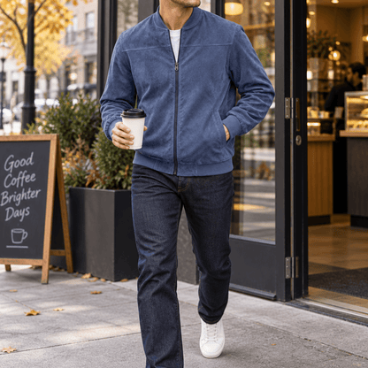 Men’s Suede-Touch Bomber Jacket – Casual Fall Zip-Up