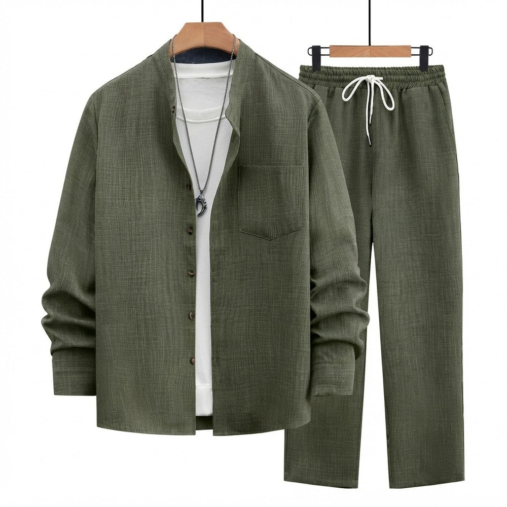 Men's Fitted Woven 2-Piece Set | Long Sleeve Shirt and Pants