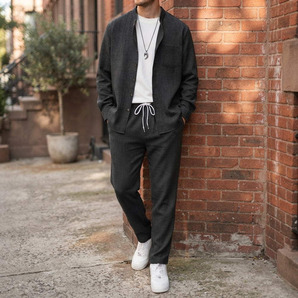 Men's Fitted Woven 2-Piece Set | Long Sleeve Shirt and Pants