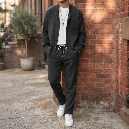 Men's Fitted Woven 2-Piece Set | Long Sleeve Shirt and Pants