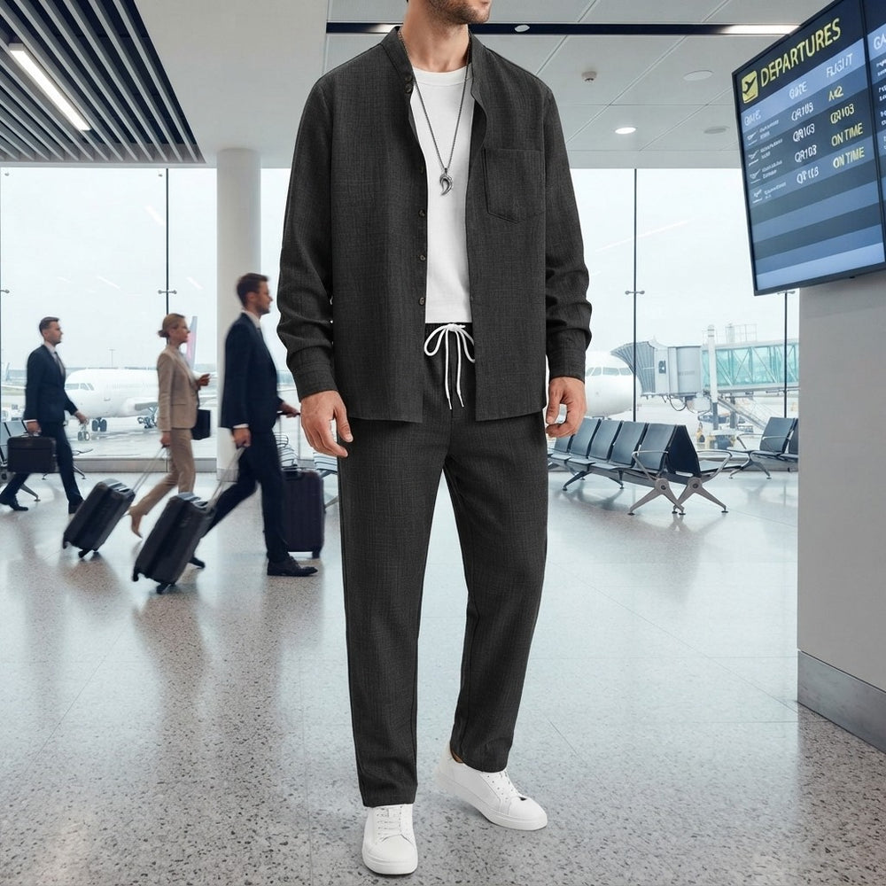 Men's Fitted Woven 2-Piece Set | Long Sleeve Shirt and Pants